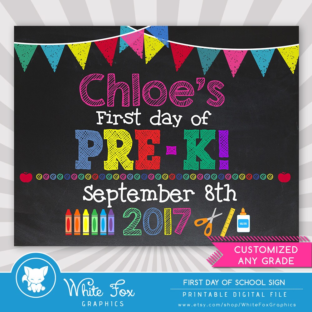 First Day Of Pre K Sign 1st Day Of School Printable First Etsy