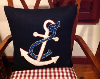 Nautical Anchor pillow.  Hand needle felted anchor pillow.  100% wool. 16x16  anchor pillow cover