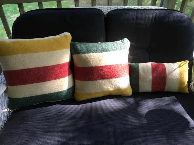Wool Stripe Pillows Vintage Blanket Wool Stripe Pillow Etsy