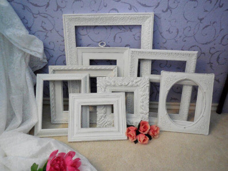 White Picture Frame Set Open Ornate Frames Distressed Custom Gallery Wall Shabby Chic FREE SHIPPING