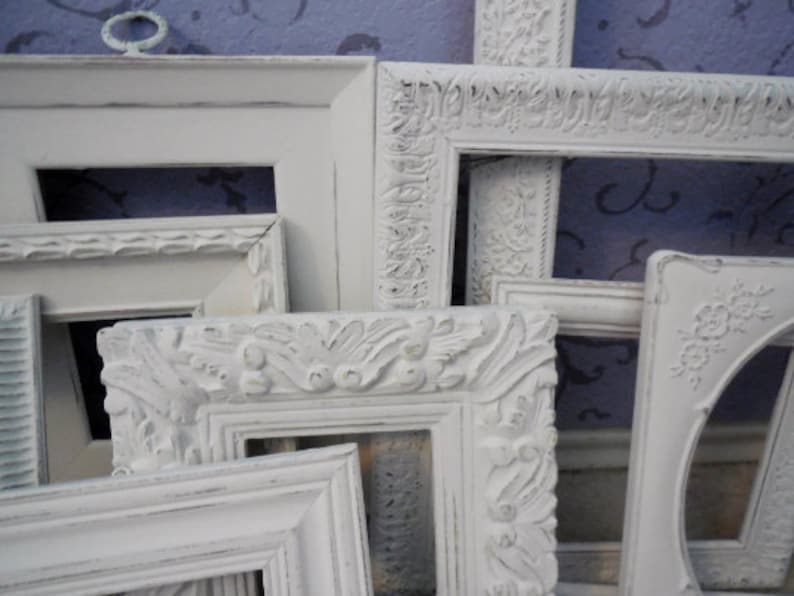 White Picture Frame Set Open Ornate Frames Distressed Custom Gallery Wall Shabby Chic FREE SHIPPING