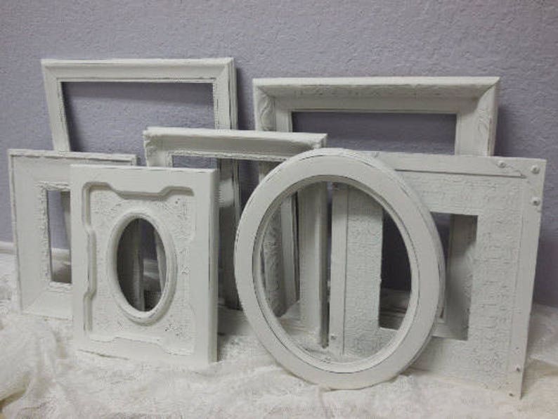 White Picture Frame Set Open Ornate Frames Distressed Custom Gallery Wall Shabby Chic FREE SHIPPING