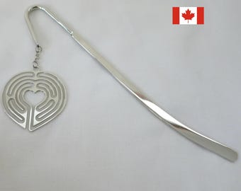 LabyrinthLady Silver Heart-Shaped Finger Labyrinth Bookmark – Book Marker Stick for Readers and Book Lovers