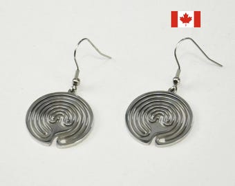 Stainless Steel Labyrinth Dangle Earrings - Mindfulness Jewelry