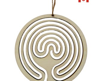 Exclusive Wooden Labyrinth Ornament – Classical 7-Circuit Design with Peace Symbol