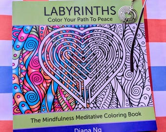 Labyrinth Coloring Book + Heart Labyrinth Bookmark – Mindfulness Gift Set for Relaxation, Meditation & Creativity