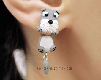 Süße zweiteilige Hundeohrringe – Handgemachte Schnauzer Ohrringe aus Polymer Clay