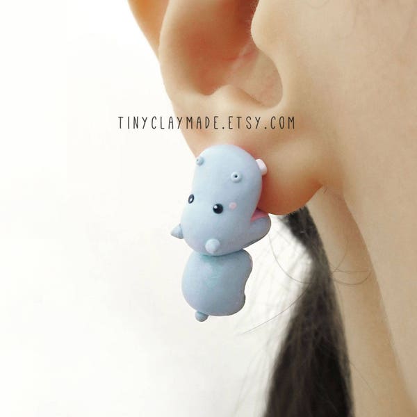 Cute hippo bite earring, polymer clay animal earring, cute animal earring, bite earring