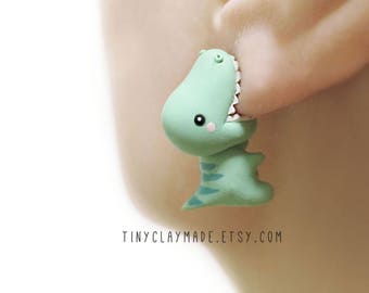 Cute T rex dinosaur bite earring, polymer clay animal earring, cute animal earring, bite earring