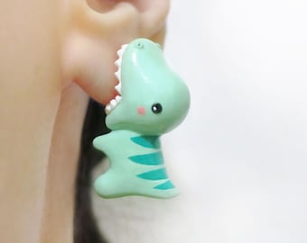 T-Rex-Ohren-Ohrringe, Tierohrringe aus Polymerclay, einzigartiges Geschenk für Dino-Liebhaber