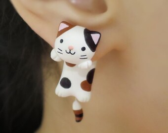 Ohrringe aus Polymer Clay Calico Katzenohren, Vorder- und Rückseite