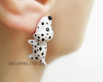 Cute dalmatian bite earring, polymer clay animal earring, cute animal earring, bite earring