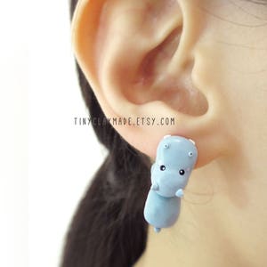 Cute hippo bite earring, polymer clay animal earring, cute animal earring, bite earring image 2