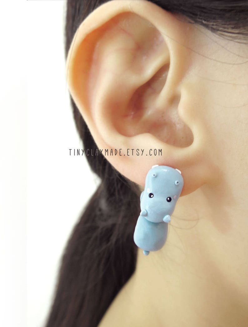 Cute hippo bite earring, polymer clay animal earring, cute animal earring, bite earring image 2