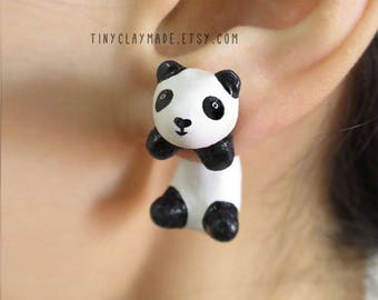 Niedlicher Panda Ohrring, zweiteiliger Ohrring, Polymer Clay Ohrring
