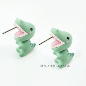 Cute T rex dinosaur bite earring, polymer clay animal earring, cute animal earring, bite earring image 3