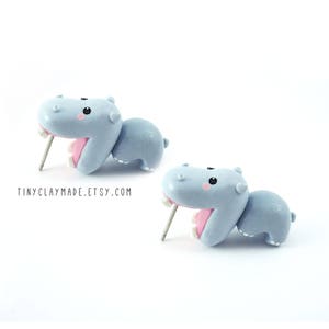 Cute hippo bite earring, polymer clay animal earring, cute animal earring, bite earring image 4