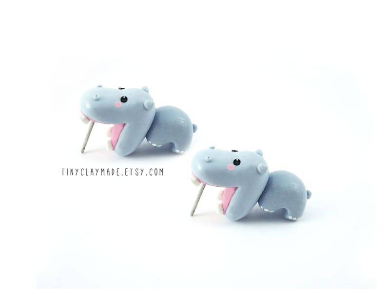 Cute hippo bite earring, polymer clay animal earring, cute animal earring, bite earring image 4