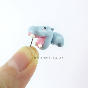 Cute hippo bite earring, polymer clay animal earring, cute animal earring, bite earring image 3