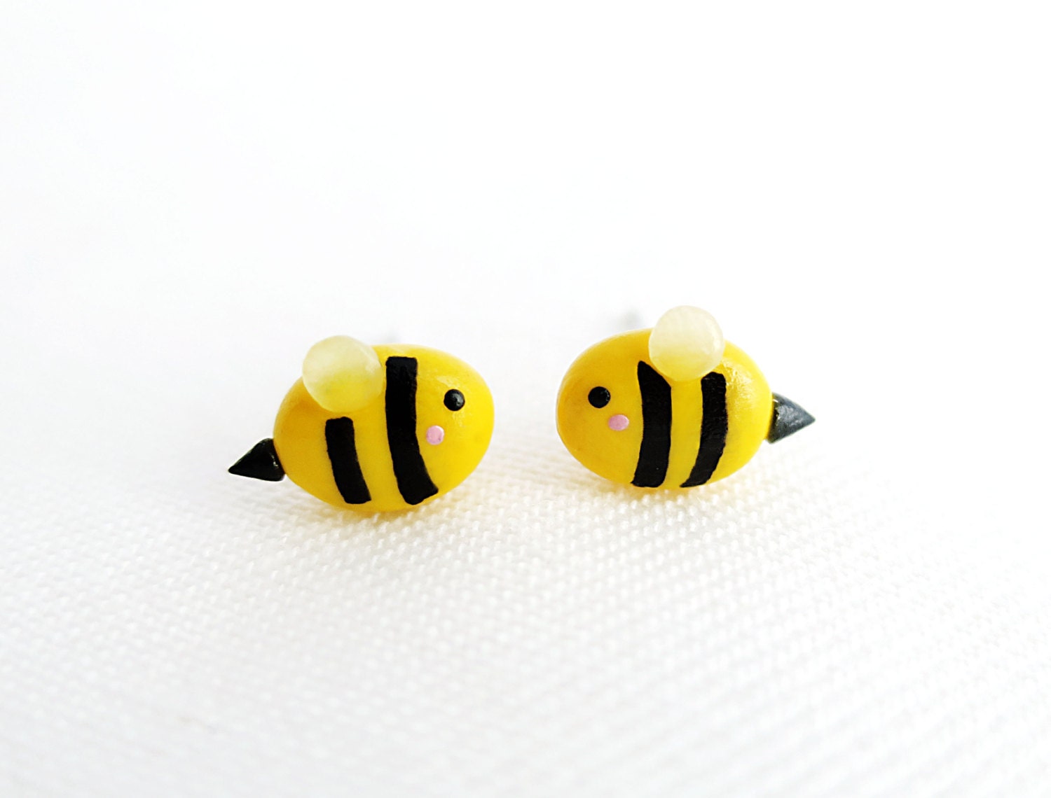 Yellow and Black Handmade Polymer Clay Bee Earrings Valentine's