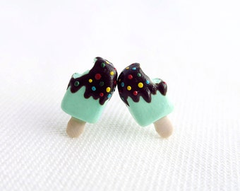 Sweet mint chocolate ice cream earring, cute ice cream earring, polymer clay food earring, ice cream jewellery, birthday gift, gift