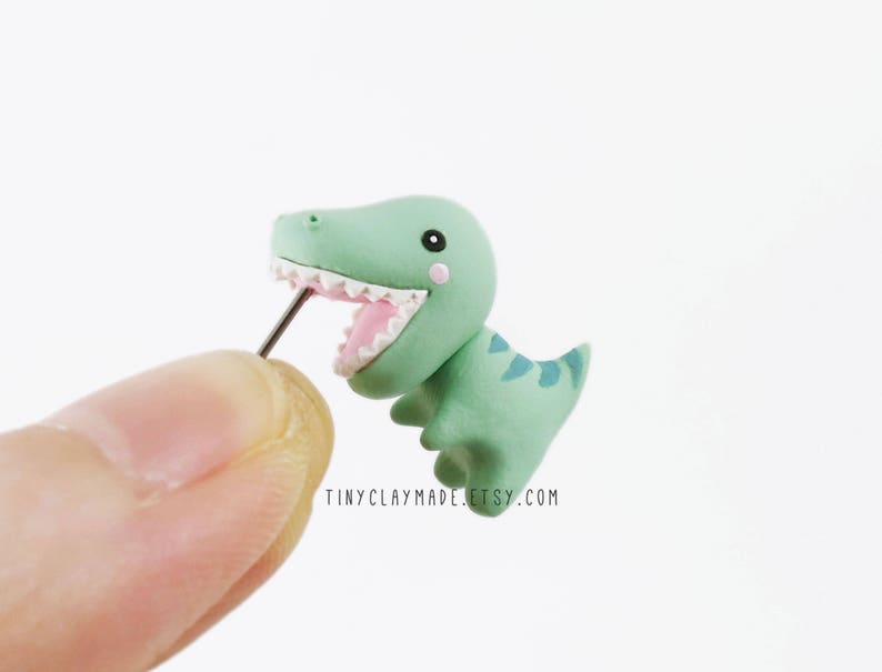 Cute T rex dinosaur bite earring, polymer clay animal earring, cute animal earring, bite earring image 2