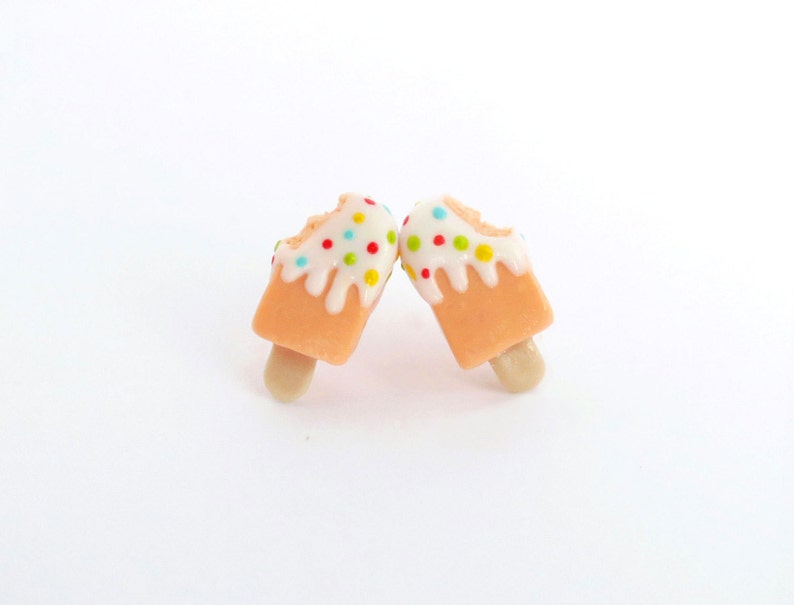 Sweet orange ice cream earring, cute ice cream earring, polymer clay food earring, ice cream jewellery, birthday gift, gift image 1