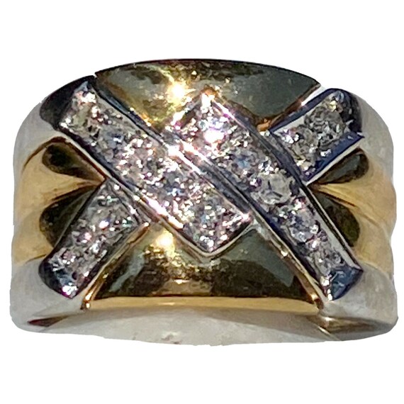 Diamond Chevron 18K Yellow White Gold Stripes Ring