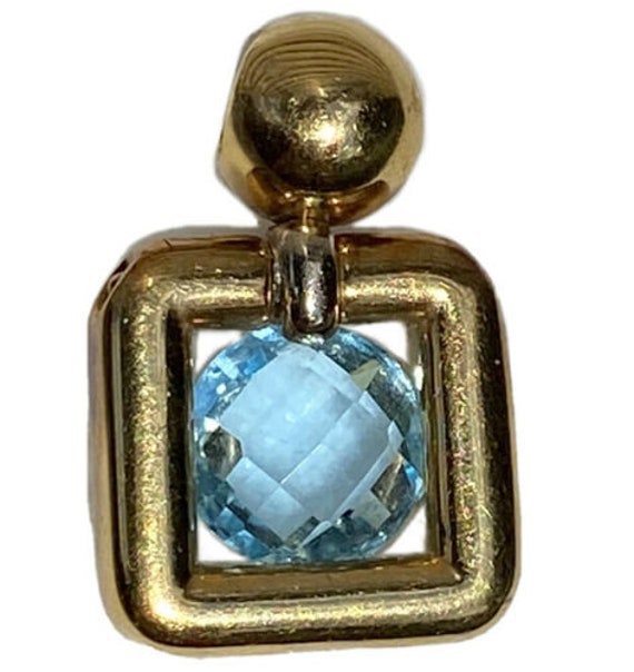 18K Yellow Gold Fantasy-Cut Blue Topaz Signed Pend