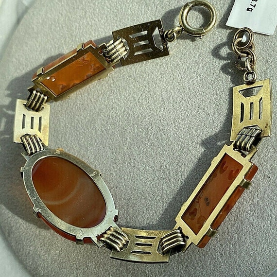 Art Deco 14K Yellow Gold Carved Orange Agate Stat… - image 5