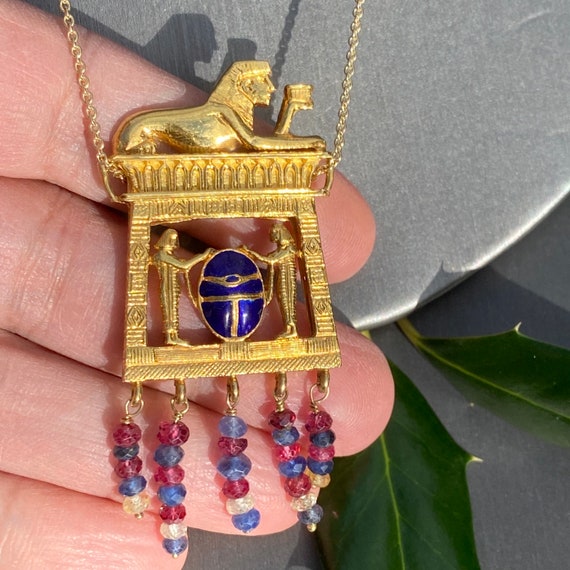 18K Yellow Gold Egyptian Revival Art Deco Pendant… - image 5