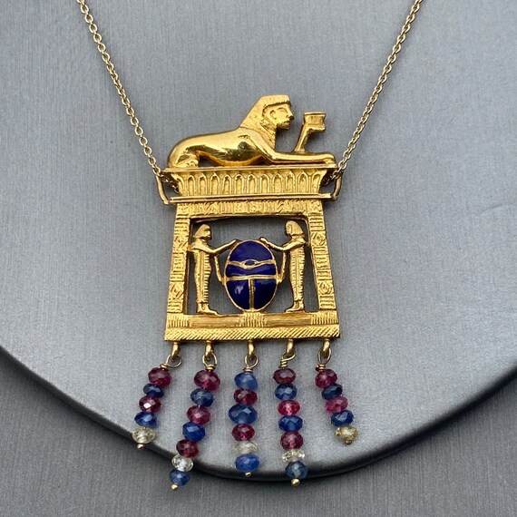 18K Yellow Gold Egyptian Revival Art Deco Pendant… - image 2