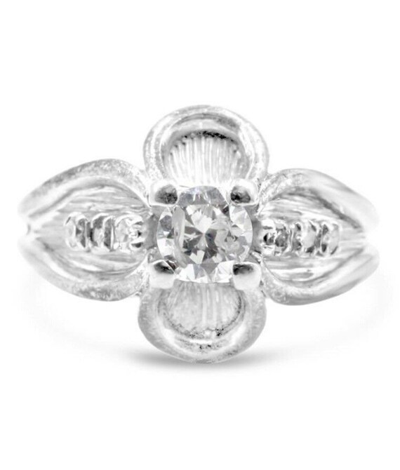 18K White Gold Diamond Horizontal Flower Textured… - image 5