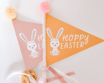 Easter Pennant Flag, Printable Easter Flag, Easter Basket Pennant Flag, Hoppy Easter Paper Pennant, Pink Pennant Flag, Easter Decor