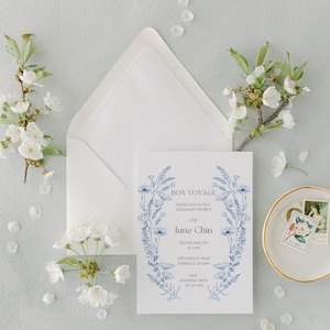 Tea Party Invitation, Blue & White Floral Invitation, Chinoiserie Pattern Invitation, Template, Instant Download, Bridal Shower Invitation