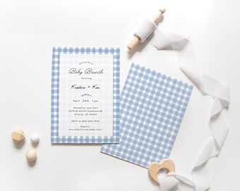 Blauwe Gingham Baby Shower Uitnodiging, Boy Baby Shower Uitnodigen, Sjabloon, Instant Download, Koppels Baby Shower Uitnodiging, Picknick Baby Shower