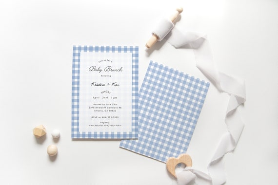 Blue Gingham Baby Shower Invitation, Boy Baby Shower Invite, Template, Instant Download, Couples Baby Shower Invitation, Picnic Baby Shower