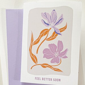 Get Well Card, Purple Flower Feel Better Card, Flower Greeting Card, Lavender Card, Feel Better Soon Card, Floral Watercolor Card