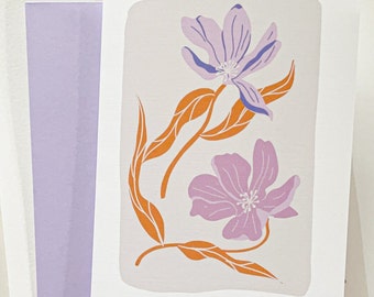 Get Well Card, Purple Flower Feel Better Card, Flower Greeting Card, Lavender Card, Feel Better Soon Card, Floral Watercolor Card