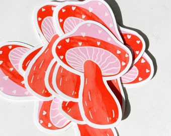 Cute Mushroom Stickers, Vinyl Sticker, Fungi Mushroom Art Stickers, Pink Mushroom Sticker, Planner Sticker, Kid Mushroom Stickers