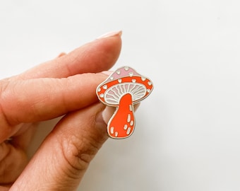 Red Mushroom Enamel Pin, Fungi Enamel Pin, Fall Enamel Pin, Halloween Enamel Pin, Toadstool Enamel Pin, Magic Mushroom Pin, Pink Mushroom