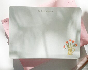 Personalized Flat Notecard Set, Tulip Stationery, Floral Women Stationery, Monogram Personalized Stationery Note Cards, Thank You Cards