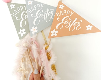 Easter Pennant Flag, Printable Easter Flag, Easter Basket Pennant Flag, Happy Easter Paper Pennant, Pink Pennant Flag, Easter Decor
