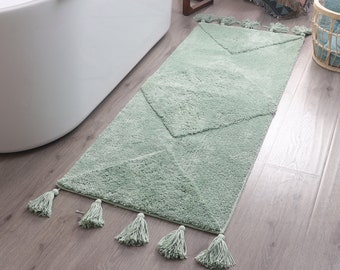 Mint Green Bath Mat Boho Runner Rug Long Light Green BathMat Teal Bathroom Rugs Large Sage Green Bath Mats Bohemian Cute Dorm Room Decor