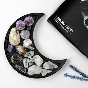 Moon Tray Crystal Holder and Display Black - Gothic Decor - Witchy Decor Jewelry Tray for Stones, Healing Crystals - Essential Oils Storage