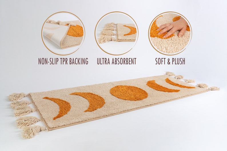 Boho Bathroom Rug Runner Moon Phases Bath Mat With Tassels Etsy