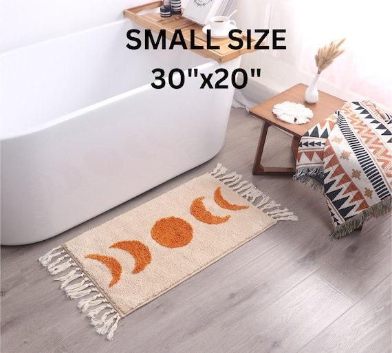 Boho Bathroom Rug Runner Long Non Slip Beige Bath Mat Water