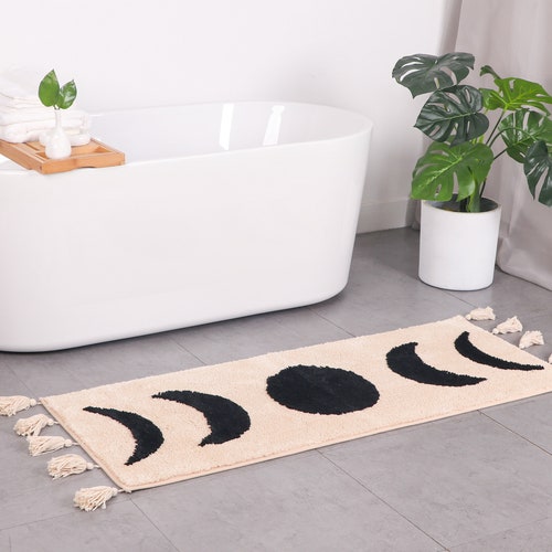 Boho Bathroom Rug Runner Moon Phases Bath Mat With Tassels Etsy