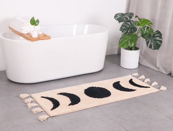 Boho Bathroom Rug Runner Moon Phases Bath Mat With Tassels Half Moon  Bohemian Rugs for Bathroom, Bedroom Moon Rug Witchy Dorm Room Decor 