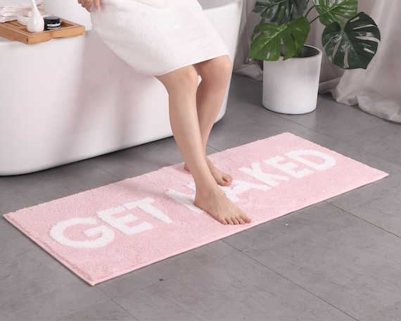 BOVEU Get Naked Bath Mat Runner, 17 x 47 Inch Long Non Slip Absorbent Pink  Bathroom Runner, Machine Washable Bath Rugs, Soft Naked Carpets for